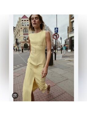 Zara Sleeveless Yellow Midi Dress with Front Slit
